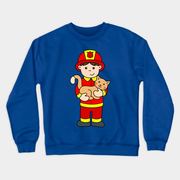 Fireman Boy Rescues Cat Crewneck Sweatshirt by samshirts